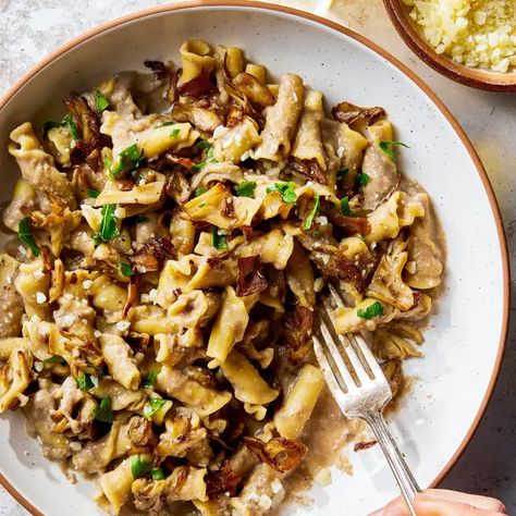 Triple Mushroom Pasta | America's Test Kitchen Recipe Fancy Appetizers, America's Test Kitchen Recipes, White Mushrooms, Vegetable Pasta, Mushroom Pasta, Cooks Illustrated, America's Test Kitchen, Americas Test Kitchen, Creamy Pasta