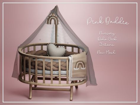 Nursery Boho Crib | Pink Baddie on Patreon Sims4 Cc Beach Clothes, Sims 4 Nursery, Boho Crib, Toddler Cc Sims 4, Sims 4 Cc Furniture Living Rooms, Pink Baddie, Sims Baby, Sims 4 Tsr, Sims Furniture