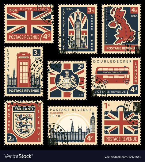 Stamp Tattoo, London Painting, London Sights, Postage Stamp Design, طابع بريدي, Travel Stamp, Postal Vintage, Big Ben London, Uk Flag