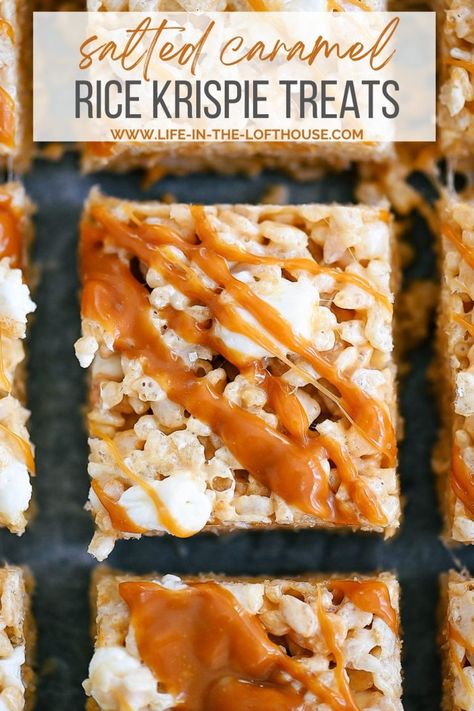 Salted Caramel Rice Krispie Treats, Caramel Rice Krispie Treats, Homemade Rice Krispies, Rice Krispie Cakes, Best No Bake Cookies, Homemade Rice Krispies Treats, Rice Desserts, Krispie Treats Recipe, Krispy Treats