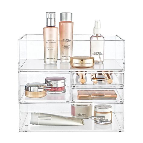 Luxe Acrylic Makeup & Skincare Storage Kit | The Container Store Skincare Storage, Skin Care Routine For Teens, Smart Hacks, Bathroom Vanity Storage, Acrylic Nail Polish, Nail Polish Storage, Nail Polish Organizer, Christmas Beauty, Cosmetic Display