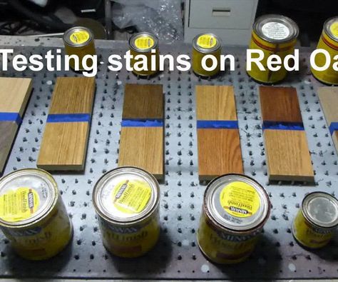 Effects of Different Stains on Red Oak Wood Minwax Stains On Red Oak, Stains On Mahogany Wood, Minwax Stain Colors On Red Oak, How To Make Red Oak Look Like White Oak, Stains On Red Oak, Minwax Rustic Beige Stain, Stain On Red Oak, Staining Oak, Mahogany Wood Stain