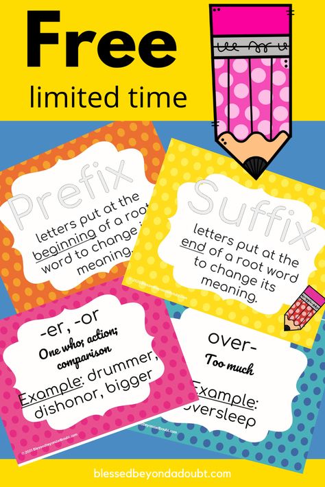 Teach prefixes and suffixes with these FREE prefix and suffix posters. Super easy! Free for a limited time. #prefixesandsuffixes #prefixesandsuffixesanchorcharts #prefixesandsuffixesactivities ##prefixesandsuffixesworksheets #rootwords Teach Angles, Vanilla Wafer Banana Pudding, Suffix Ed, Prefix Worksheet, Teaching Prefixes, Banana Pudding Recipe, Vanilla Wafer, Free Posters, Cut And Paste Worksheets