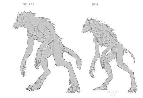 Werewolf Feet Drawing, Werewolf Legs Reference, Werewolf Drawing Tutorial, Werewolf Base Pose, Werewolf Transformation Reference, Wolf Legs Reference, Feral Human Poses, Werewolf Base Drawing, Werewolf Ears Drawing