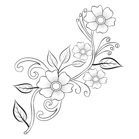 Free vector line art and hand drawing fl... | Premium Vector #Freepik #vector #flower #line-art #coloring-pages #adult-coloring-pages Flower Art Black And White, 2023 School, Printable Flower Coloring Pages, Henna Drawings, Vector Line Art, Easy Flower Drawings, Pencil Drawings Of Flowers, Flower Pattern Drawing, Doodle Art Flowers