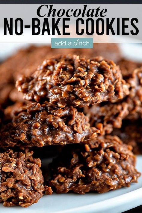 Chocolate No Bake Cookies Recipe – These simple chocolate no bake cookies make a perfect sweet treat. Made with cocoa powder, peanut butter, and oats, these no bake cookies are always a favorite. // addapinch.com #nobakecookies #chocolatenobakecookies #nobake #cookies #pantrystaples #addapinch Chocolate No Bake Cookies Recipe, Peanut Butter And Oats, No Bake Cookies Recipe, Powder Peanut Butter, Chocolate No Bake, Yummiest Food, Best No Bake Cookies, Oatmeal No Bake Cookies, Cocoa Powder Recipes