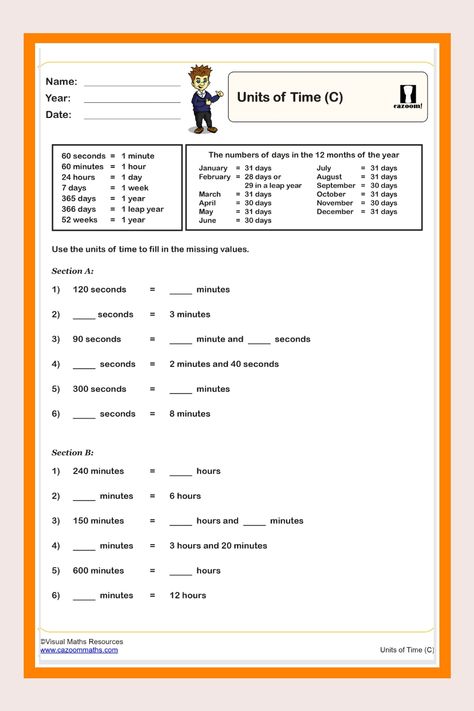 Time Units: Year 3 Activity Units Of Time Worksheet, Year 3 Maths Worksheets, Units Of Time, Year 3 Maths, Converting Units, Ks2 Maths, Digraphs Worksheets, Unit Of Time, Maths Worksheets