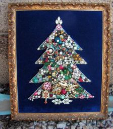 Collage & Mixed Media - Etsy Art Antique Crafts, Decorated Trees, Jewelry Trees, Vintage Upcycle, Folk Art Jewelry, Tree Collage, Old Jewelry Crafts, Jeweled Christmas Trees, Jeweled Christmas