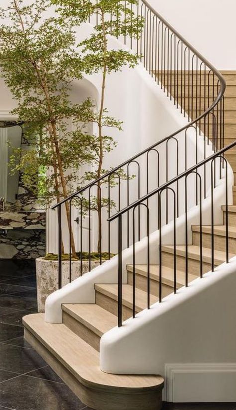 Contemporary Iron Railing, Modern Stair Paneling, Custom Stair Railing, Walnut Stair Railing, Staircase Steel Railing Design, Modern Farmhouse Staircase Railing, House Railings Indoor, Traditional Stair Railing Ideas, Modern Victorian Staircase