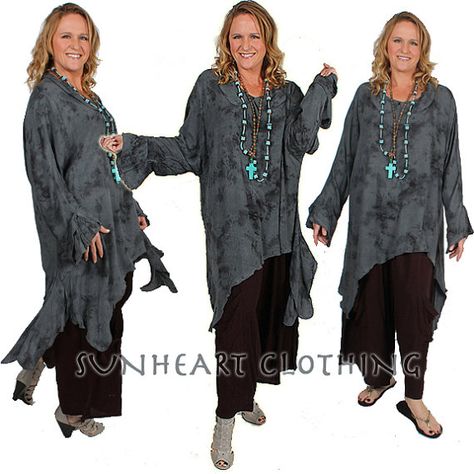 SunHeart Clothing deconstructed GRAPHITE  by SUNHEARTCLOTHING, $82.00 Lagenlook Clothing, Goddess Outfit, Pink Tunic, Boho Hippie Chic, Poncho Tops, Festival Clothing, Women Tunic Tops, Long Sleeve Knit Tops, Hippie Chic