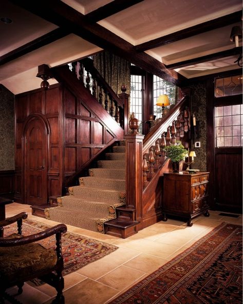 Foyer With Stairs, English Cottage Interiors, Victor Victoria, Older Homes, Victorian Interiors, Tudor House, Cottage Interiors, House Beautiful, Grand Staircase