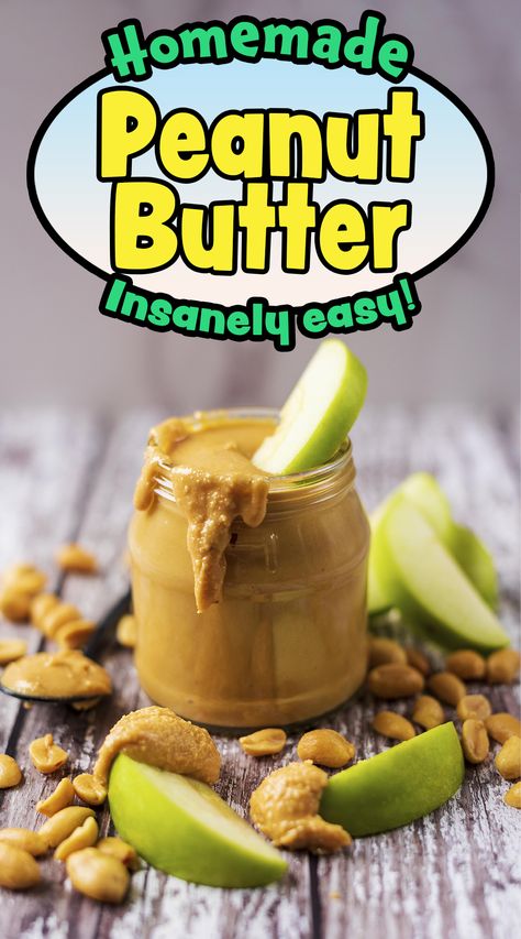 A jar of peanut butter and apple slices with a text title overlay. Peanut Butter Recipes Homemade, Snack With Banana, Butter In A Jar, Diy Peanut Butter, Butter Recipes Homemade, Vegan Slow Cooker Recipes, Making Peanut Butter, Homemade Comfort Food, Vegan Slow Cooker