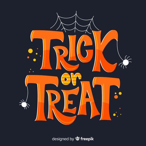 Halloween trick or treat with spider web... | Free Vector #Freepik #freevector #background #party #design #halloween Trick Or Treat Background, Trick Or Treat Lettering, Halloween Design Ideas, Halloween Logo Design, Trick Or Treat Wallpaper, Halloween Backrounds, Treat Or Trick, Halloween Typography, Halloween Logo