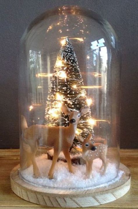 Christmas Cloche Ideas, Christmas Cloche, Cloche Ideas, Deer Fawn, Christmas Centerpieces Diy, Winter Candle, Christmas Jars, Christmas Lanterns, Noel Christmas