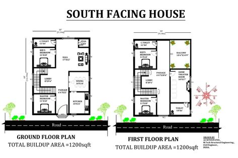 30'X40' South facing 4bhk house plan as per Vastu Shastra. Download Autocad DWG and PDF file. - Cadbull 30 40 South Facing House Plan, 30x40 House Plans South Facing, South Facing House Plans Vastu 2bhk, South Facing House Plans Vastu, 4bhk House Plan, South Facing House Plan, Low Cost House Plans, South Facing House, 30x40 House Plans