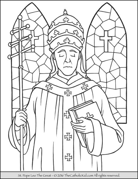 Saint Pope Leo the Great Coloring Page - The Catholic Kid Saint Leo The Great, St Leo The Great, Saint Coloring, Family Coloring Pages, Pope Leo, Catholic Saint, Designs Coloring Books, Family Coloring, Catholic Kids