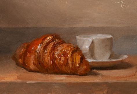 Bread Art, Oil Painting Inspiration, Coffee Painting, Architecture Concept Drawings, Food Painting, Fruit Painting, Painted Cakes, Daily Painting, Painting Still Life