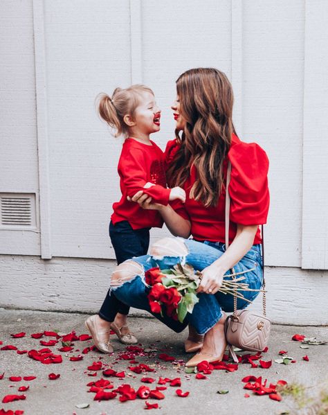 https://thegirlintheyellowdress.com/mommy-and-me-valentines-day-outfits/ Mommy And Me Valentines, Daughter Style, Valentines Day Outfits, Mom And Baby Outfits, Family Valentines Day, Valentines For Daughter, Mom Daughter Outfits, Valentine Photo Shoot, Valentine Picture