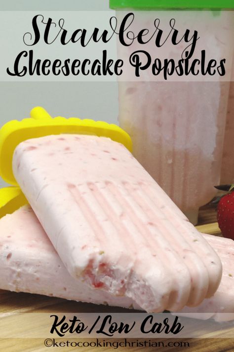 Strawberry Cheesecake Popsicles - Keto and Low Carb Strawberry Creamsicle, Strawberry Cheesecake Popsicles, Cheesecake Popsicles, Medicine Tips, Low Fat Low Carb, Low Carb Low Fat Recipes, Postre Keto, Low Carb Cheesecake, Keto Sweets