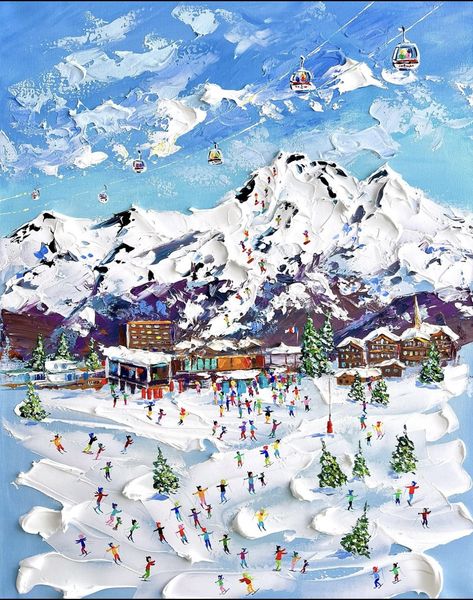 Skiing Art, Ski Art, Ski Decor, Mountain Drawing, Large Art Prints, Oil Pastel Art, Winter Painting, My Art Studio, Paintings I Love