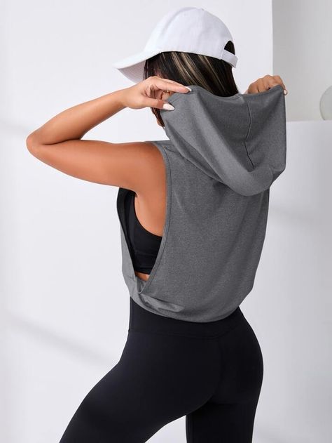 Yoga Basic Cut Out Drawstring Sports Hoodie | SHEIN USA Open Side Shirt, Sports Tee, Sports Sweatshirts, Sports Hoodies, Women Sports, Sports Tees, Sports Brands, Cropped Hoodie, Cropped Tank Top