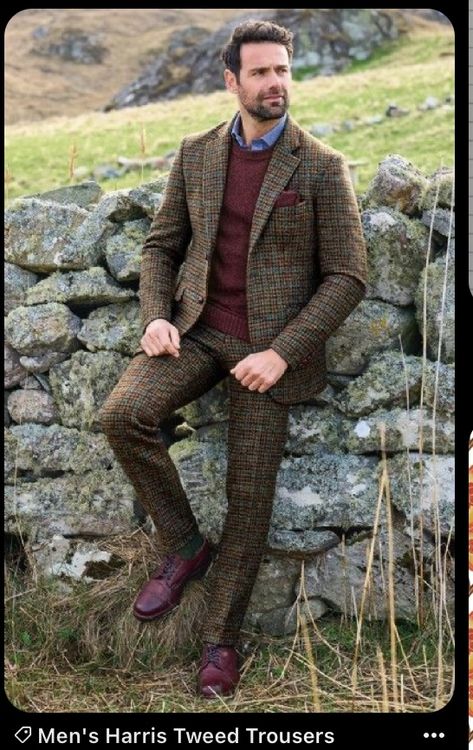 Harris Tweed Suit, Brown Tweed Suit, Classic British Style, Mens Suit Style, Tweed Outfit, Tweed Trousers, Tweed Suit, Waxed Cotton Jacket, Brown Tweed