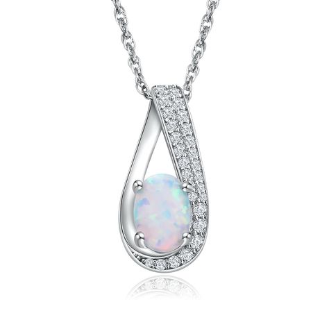 PRICES MAY VARY. Opal Teardrop Pendant Necklace: 0.3-carat created opal and 0.14-carat white sapphire necklace. This pear shaped necklace features an expertly cut oval simulated opal and the small white sapphires can enhance the brilliance of the main gemstone, adding a touch of sparkle and shine to this womens necklace Sterling Silver Pear Shaped Necklace: Crafted in genuine 925 sterlings silver with platinum plating, this gemstone teardrop pendant suspended through a 18" chain, absolutely hypo White Sapphire Necklace, February Birthstone Necklace, October Birthstone Necklace, Anniversary Jewelry, Teardrop Necklace, Amethyst Necklace, Sapphire Gemstone, February Birth Stone, White Sapphire