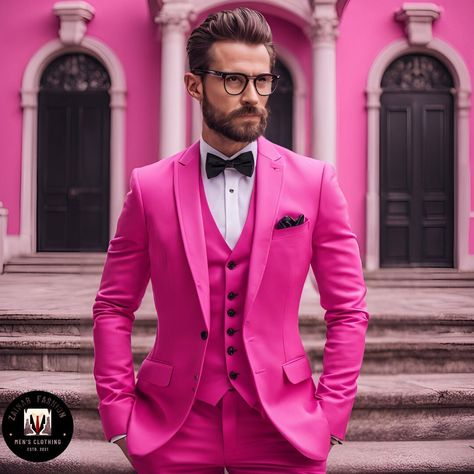 Suit For Men Stylish, Trending Suits, 3 Piece Suit For Men, Pink Suit Men, Pink Groomsmen, Smart Casual Men, Suit For Men, Tailored Suit, Pink Suit