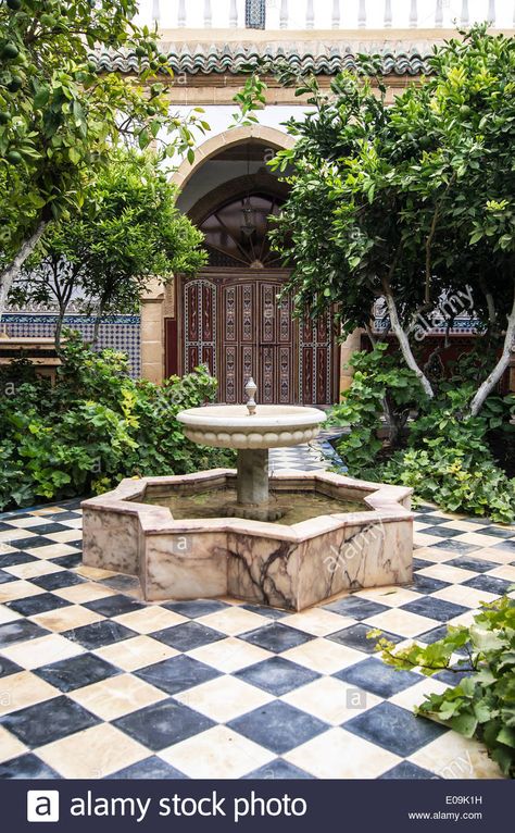 Syrian Fountain, Moroccan Garden Design, Moroccan Fountain Courtyards, Persian Fountain, Turkish Courtyard, Syrian Garden, Morocco Fountain, Islamic Garden Design, Moorish Fountain