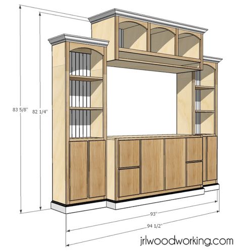 JRL Woodworking | Free Furniture Plans and Woodworking Tips: Furniture Plans: Custom Entertainment Center for Flat Screen TV Diy Tv Entertainment Center, Diy Built In Entertainment Center, Entertainment Center Plans, Pallet Deck Diy, Free Furniture Plans, Custom Entertainment Center, Tv Entertainment Center, Tv Walls, Built In Entertainment Center