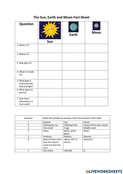 Moon Worksheet, Earth Worksheet, Energy Quiz, Sun Earth Moon, Moon Facts, States Of Matter Worksheet, Vertebrates And Invertebrates, Living And Nonliving, Matter Worksheets