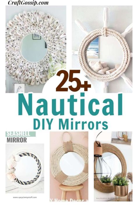 DIY Nautical Beach /Hamptons Styled Mirrors Dollar Tree Nautical Diy, Dollar Tree Toys, Beach Hamptons, Upcycle Mirror, Candle Making Tutorial, Nautical Rope Mirror, Diy Nautical, Seashell Mirror, Shell Wind Chimes