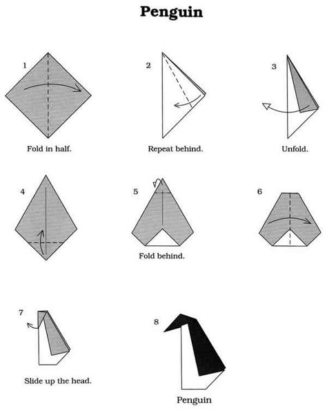 Origami Fun Kit for Beginners- Penguin    NB:  Start with a perfectly square piece of paper Penguin Origami, Origami Penguin, Origami For Kids, Origami Yoda, Origami Star Box, Penguin Crafts, Penguin Craft, Kids Origami, Origami Dragon