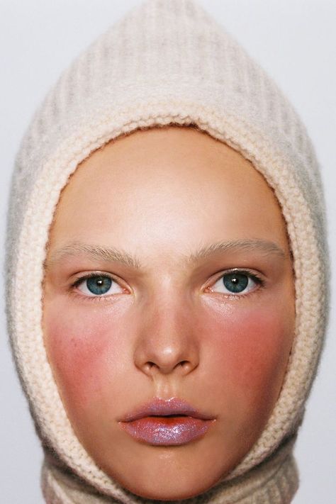 Zara Makeup, Editorial Make-up, Acne Patch, Clearer Skin, Beauty Shoot, Beauty Shots, Winter Beauty, Knitted Hood, Editorial Makeup