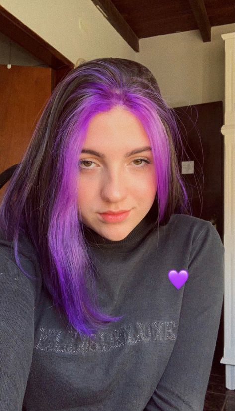 Purple Egirl Hair, Purple Front Pieces Of Hair, Purple Hair Streaks, Hidden Hair Color, Girl With Purple Hair, Short Dyed Hair, Split Dyed Hair, Girl Hair Colors, Hair Color Underneath