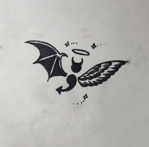 Semicolon Tattoo, Angel Devil, Art Tattoos, Tattoo Art, Tik Tok, Tattoo Ideas, Bat, Tattoo Designs, Angel