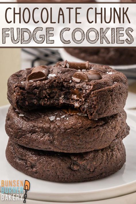 These soft, chewy double chocolate chunk cookies are packed with cocoa and melty chocolate chunks for the ultimate chocolate lover’s treat. Thick cookies, gooey centers, and so much chocolate! Thick Chocolate Cookies, Super Thick Cookies, Cookies Gooey, Double Chocolate Chunk Cookies, Thick Cookies, Gluten Free Ice Cream, Bunsen Burner, Fudge Cookies, Double Chocolate Cookies