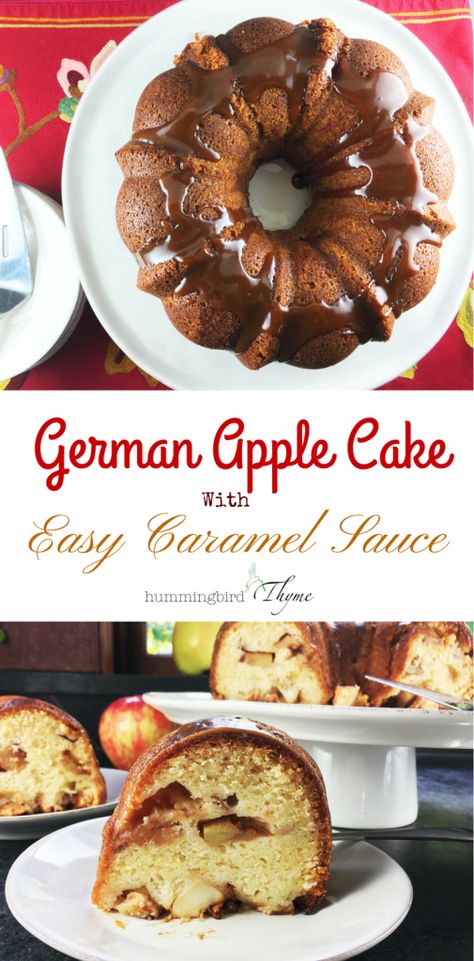 German Apple Cake with Caramel Sauce Apple Cake With Caramel Sauce, Caramel Apple Bundt Cake, Apple Pound Cake, Cake With Caramel Sauce, Caramel Apple Cake Recipe, German Apple Cake, Apple Bundt Cake, Apple Caramel, Cake With Caramel