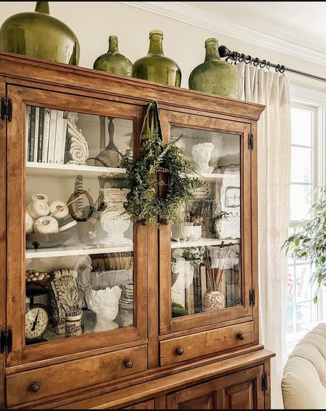 Decorate Top Of China Cabinet, Top Of China Cabinet Decor, China Cabinet Decor, Dining Room Cozy, China Cabinet Display, Cabinet Decor, Decor Display, Display Cabinet, China Cabinet