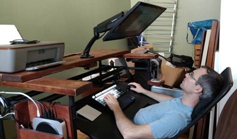 6. DIY Adjustable Reclining Desk Recliner Desk, Ergonomic Computer Workstation, Diy Storage Trunk, Diy Corner Desk, Diy Computer Desk, Diy Desktop, Pc Builds, Reclining Office Chair, Gaming Computer Desk