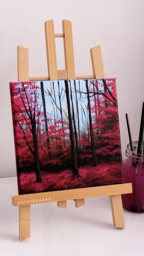 Aesthetic Forest Painting, Easy Acrylic Painting Ideas On Canvas, Landscape Tutorial, Sky Art Painting, Acrylic Art Projects, Flower Painting Canvas, Canvas Painting Tutorials, Canvas Painting Designs, Landscape Art Painting