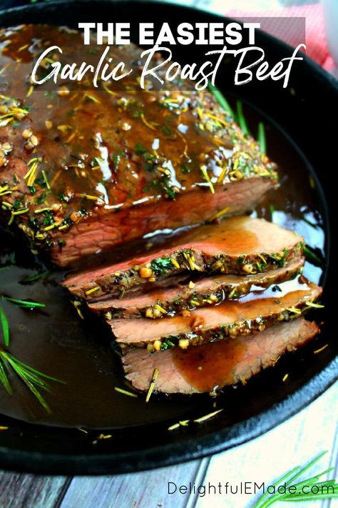 Garlic Roast Beef, Christmas Roast Recipes, Christmas Roast Beef, Roasted Carrot Salad, Garlic Roast, Roast Beef Recipe, Parmesan Mashed Potatoes, Christmas Roast, Sliced Roast Beef