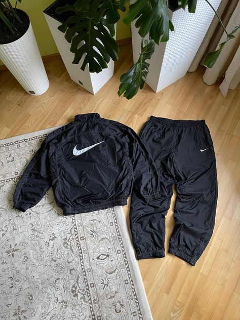 Nike Vintage 90s Nike Big Swoosh Track Suit Windbreaker / Pants | Grailed 2000s Nike Outfit, Windbreaker Tracksuit, 90s Nike Tracksuit, Track Suits, 90s Black Track Jacket For Streetwear, Track Suit, Nike Vintage Tracksuit, 90s Nike Track Pants, Nike Tracksuit Men