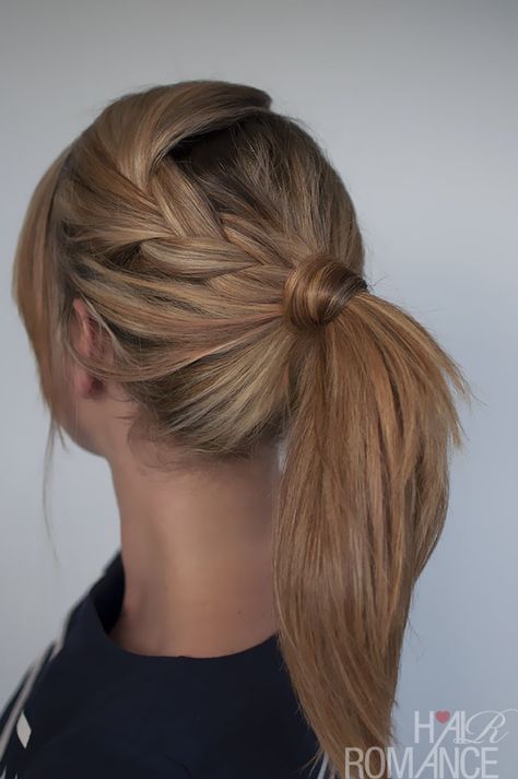 Easy braided ponytail hairstyle how-to. I do this for school mornings when i have no desire to do my hair. Its super easy, cute, and trendy(: Cute Ponytail Hairstyles, Ponytail Hairstyles Tutorial, Feminine Hairstyles, Ponytail Hairstyles Easy, Hair Romance, Braided Ponytail Hairstyles, Easy Updos, Fishtail Braid, A Ponytail