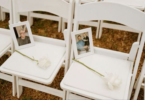 Grandparent Tribute Wedding, Honoring Family Members At Wedding, Photos Of Loved Ones At Wedding, Memory Seats At Wedding, Loved One Remembrance Wedding, Lost Family Members Wedding, Remembrance Seat At Wedding, Honoring Parents At Wedding, Match Maker Wedding Chair Sign