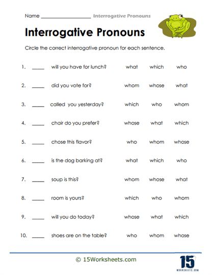 Interrogative Pronouns Worksheet, Pronouns Exercises, Pronouns Worksheet, Interrogative Pronouns, Holiday Science, Kindergarten Social Studies, Learning Process, How To Gain Confidence, Writing Skills