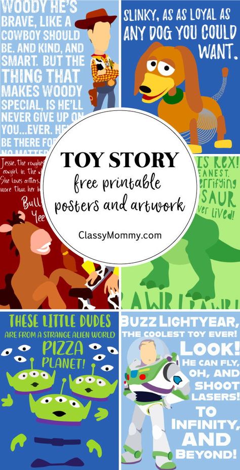 Toy Story posters and artwork free printables that kids will love. #toystory #printable #artwork Toy Story Bedroom, Toy Story Printables, Toy Story Nursery, Artwork For Kids, Toy Story Room, Toy Story Party Decorations, Toy Story Baby, Bedroom Theme, Disney Classroom