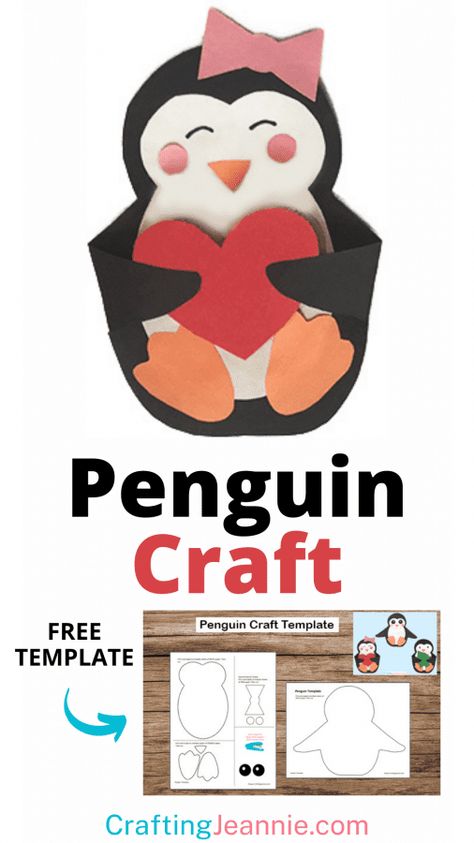 valentine penguin craft Penguin Valentine Craft, Penguin Valentines Day Boxes, Paper Penguin Craft, Valentine Penguin, Kindergarten Valentine Crafts, Penguin Template, Penguin Crafts Preschool, Storybook Crafts, Paper Penguin