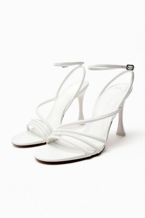 White Strappy Heels, White Strappy Sandals, Zara Sandals, Formal Heels, Zara Heels, Fancy Shoes, Girly Shoes, White Heels, White Sandals