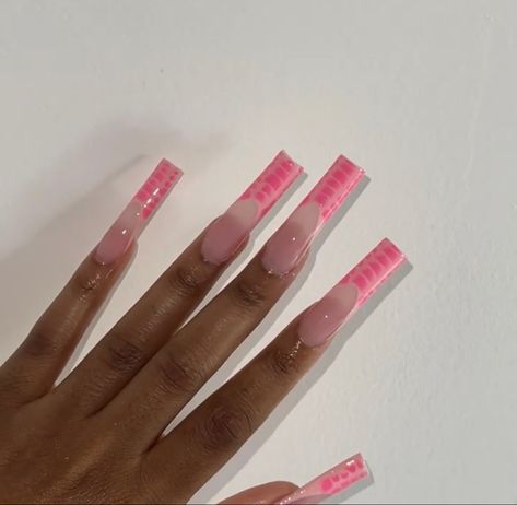 Pink Croc Nails, Croc Nails, White Acrylic Nails, Croc Print, Acrylic Nails Coffin, Dream Nails, Fire Nails, French Tip Nails, Long Acrylic Nails